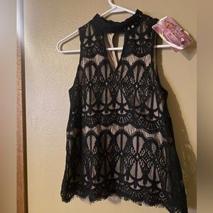 Black and tan lace top